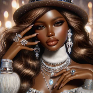 A glamorous, high-fashion digital portrait of a beautiful light-...