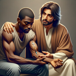 Can you help me create a African-American Jesus with medium with...