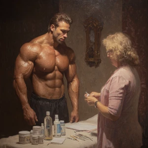 Hyperrealism photo painting, a muscular Russian man in his beach...