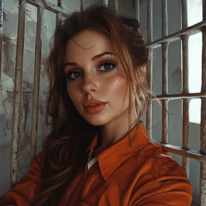 Beautiful woman in prison, photorealistic, selfie