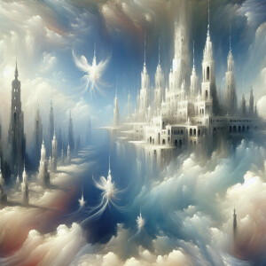 An ethereally enchanting city of floating clouds, showcasing int...