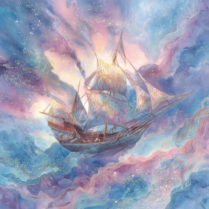 A mesmerizing galaxy galleon drifts gracefully through a sea of...