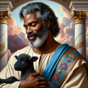 Oil painting of an African-American man resembling Jesus Christ,...