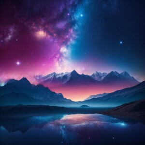 The universe with stars and galaxies, Mountains and Sea realisti...
