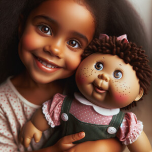 African-American girl with huge Hazel Brown eyes playing with Af...