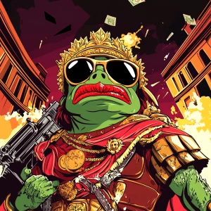 Pepe with pumped-up lips of a bright red color in carton style...