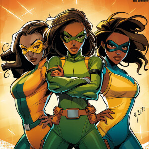 Create a trio of superheroines consisting of Asha Williams (28 y...