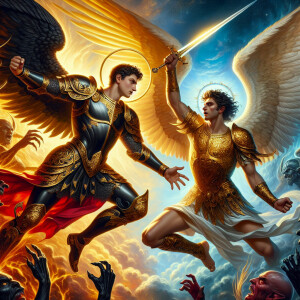 Archangel Michael defeating Lucifer