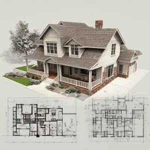 A detailed specification sheet for a 3D house