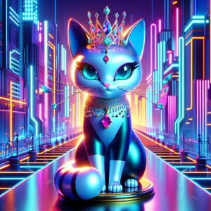 A stunning cartoon cat gazing directly at the camera while wear...