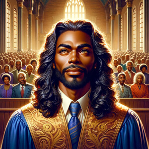 Illustrate an inspiring African-American Jesus crust with a dign...