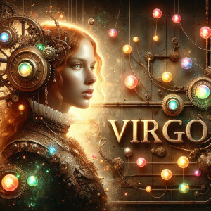 Prompt: steampunk Virgo, woman with long ginger hair, facing for...