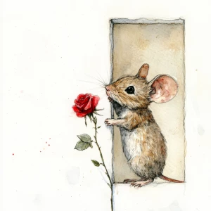 Mouse peeking from behind a door opening, door opens to the left...