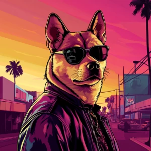 MEME DOGE in GTA art style, , in the style of a Grand Theft Aut...