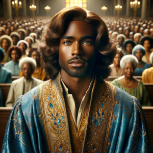 Illustrate an inspiring African-American Jesus crust with a dign...