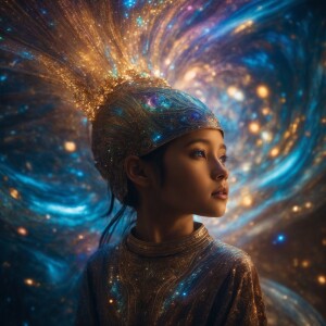 A luminescent, ethereal ai deity, its form a blend of celestial...