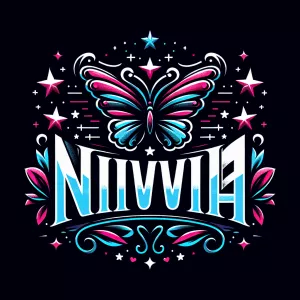 Design a bold and edgy logo with butterflies and the name ('NIVI...