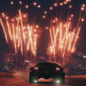 PEPE meme,Cruising in cybertruck with many fireworks shooting fr...