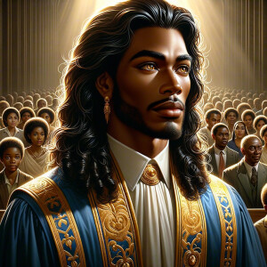 Illustrate an inspiring African-American Jesus crust with a dign...