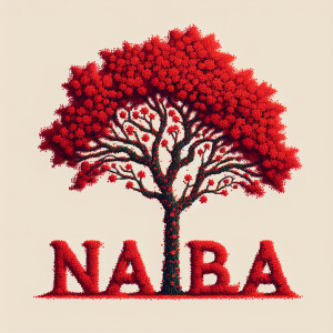 Text "NABILA" in shape of red flowers tree