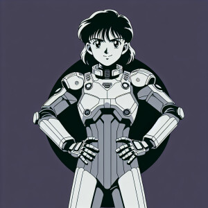 1990s anime screencap, girl a plugsuit, standing with hands on h...