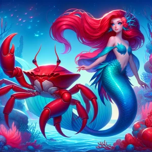 A mermaid with fiery red hair, strikingly similar to Ariel from...
