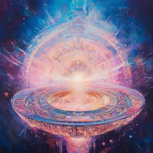 A serenely ethereal Starlight Navigator, glowing with otherworld...