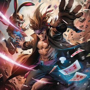 Gambit throw cards at bugs bunny