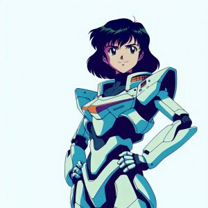 1990s anime screencap, girl a plugsuit, standing with hands on h...