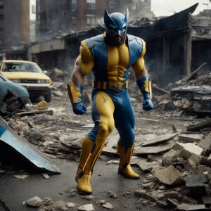 Create an image of Wolverine in his classic yellow and blue cost...