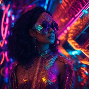 A captivatingly vibrant dimensional drifter, exuding neon-lit al...
