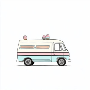 Create an image of an adorable ice cream truck with whimsical, p...