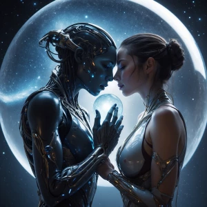 *Orbkiss : *
Cinematic Close-Up — Two spectral figures kiss bene...