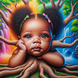 Create a hyper-realistic 3-D oil painting of a tree with a fulle...