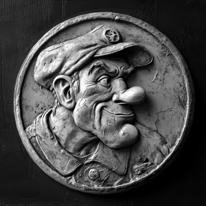 Design a high-contrast grayscale bas relief of  a hobo nickel wi...