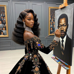In a high-class, elegantly decorated studio, a very light-skinne...