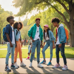 Create an image depicting a group of stylish African American te...