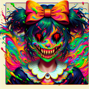 A surreal, animated portrait lisa simpson possessed visage: her...