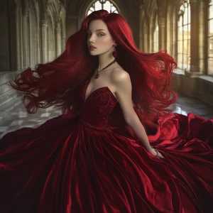 A breathtakingly beautiful young woman with flowing, cascading d...