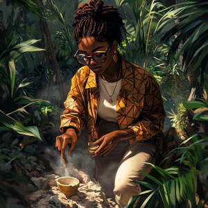 A Hyperrealistic vibrant illustration of  African woman wearing...