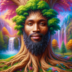 A hyper-realistic 3-D oil painting depicting a tree integrated w...