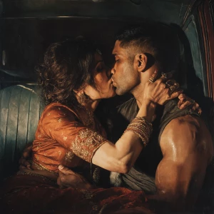 Hyperrealism, painting .a indian criminal sweaty muscular beefy...