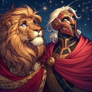 Mufasa and Darth Vader(star wars vilian)wearing his iconic costu...