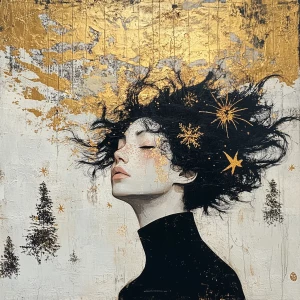 Create an abstract Christmas-themed image that includes a forwar...