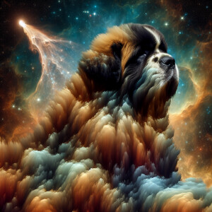 The image depicts a textured, dark brown, and cream-colored clou...