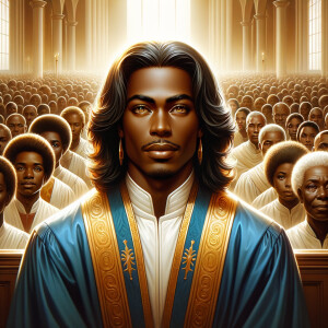 Illustrate an inspiring African-American Jesus crust with a dign...