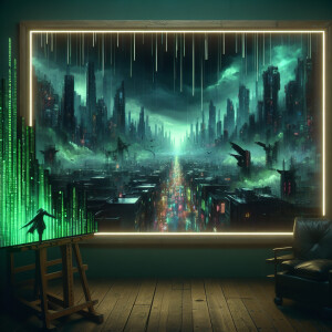 Create an image inspired by the visual style of the Matrix movie...