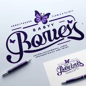 Leters baby loves in different calligraphys and fonts. Butterfly...