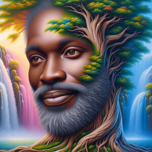A hyper-realistic 3-D oil painting depicting a tree integrated w...