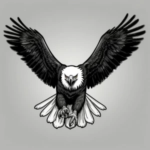Create a minimalistic, black and white line art of a eagle with...